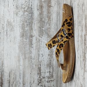 Yokono Leopard Calf Hair Ibiza Thong Cork Sandal